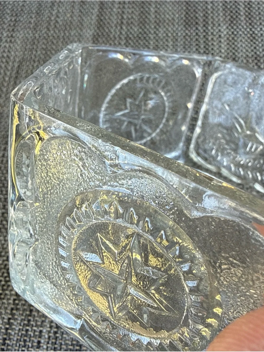 Vntg Glass Candy Dish w/ Lid American Eagle Star Hexagon 6
